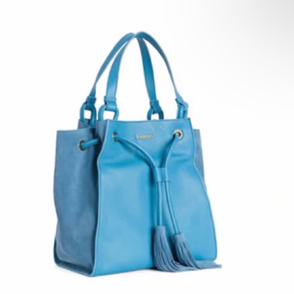 Twinset Milano Women's Turquoise Suede Handbag Tote Purse Tasseled Drawstring